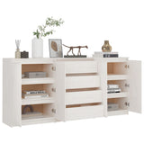 Side Cabinets 3 pcs White Solid Pinewood - Side View