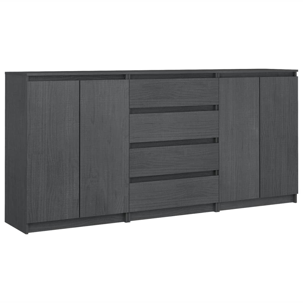 Side Cabinets 3 pcs Grey Solid Pinewood