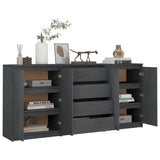 Side Cabinets 3 pcs Grey Solid Pinewood