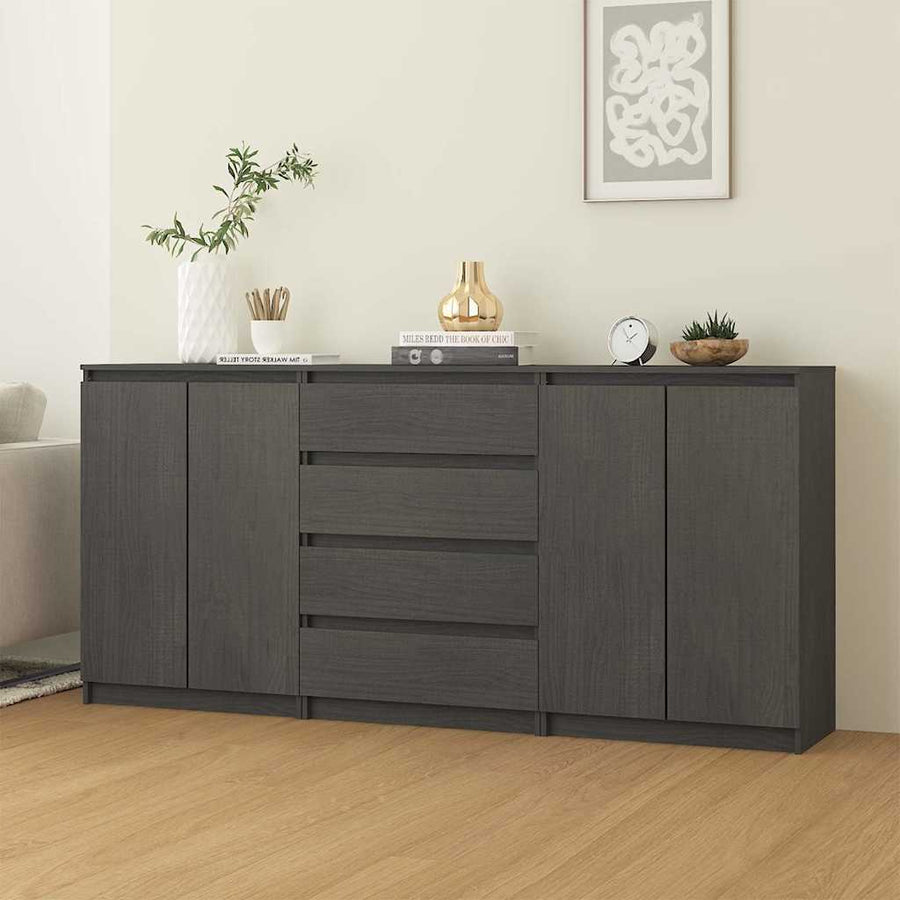 Side Cabinets 3 pcs Grey Solid Wood Pine