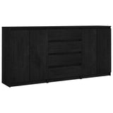 Side Cabinets 3 pcs Black Solid Pinewood - Front View