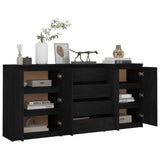 Side Cabinets 3 pcs Black Solid Pinewood