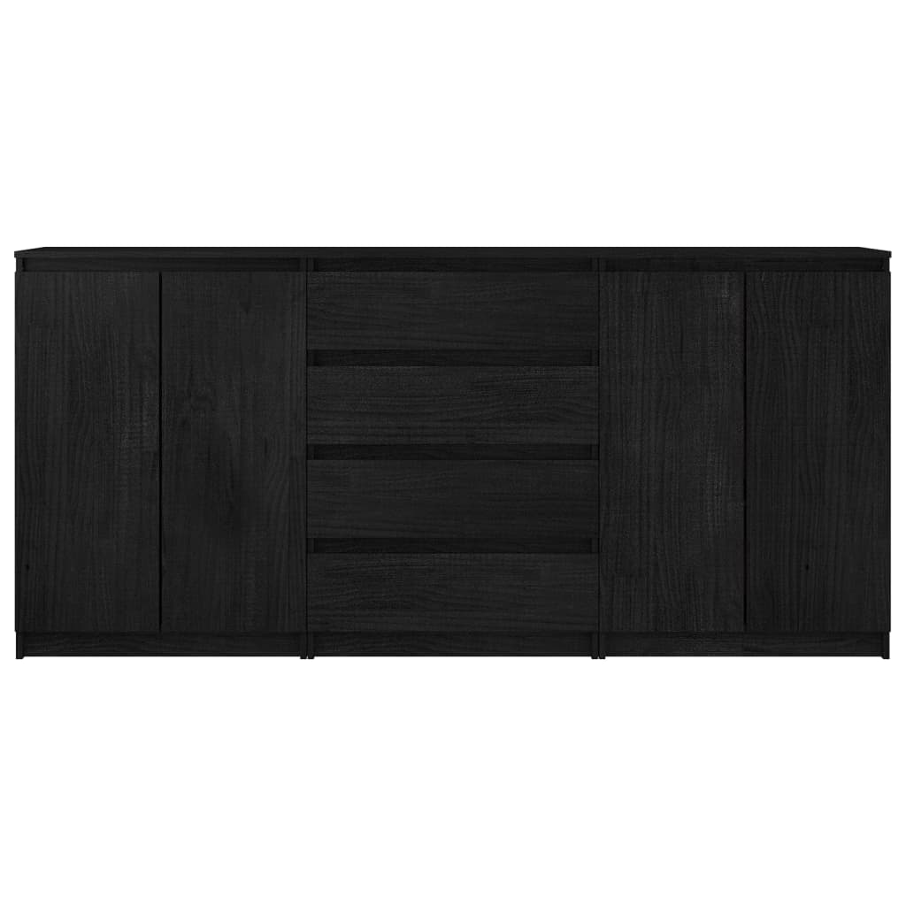 Side Cabinets 3 pcs Black Solid Pinewood