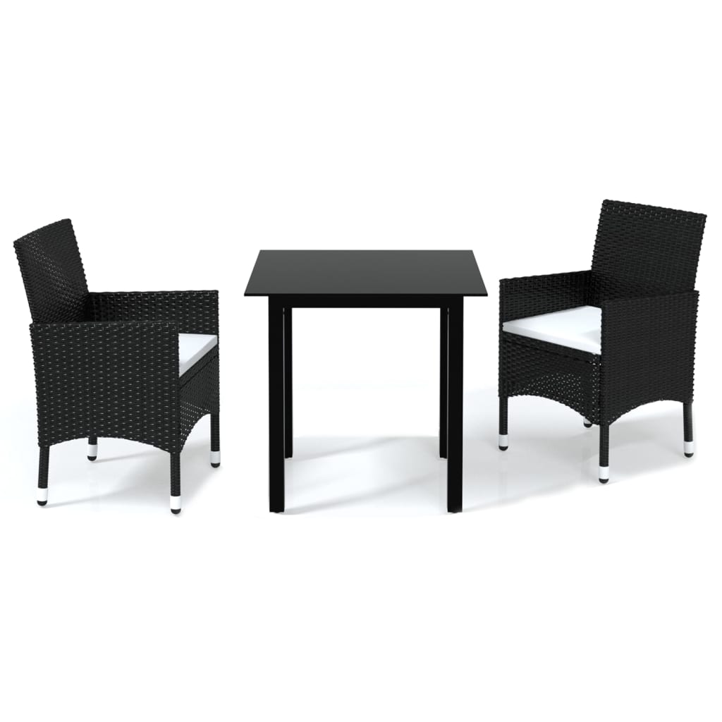 3 Piece Garden Dining Set with Cushions Poly Rattan Black