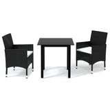 3 Piece Garden Dining Set with Cushions Poly Rattan Black