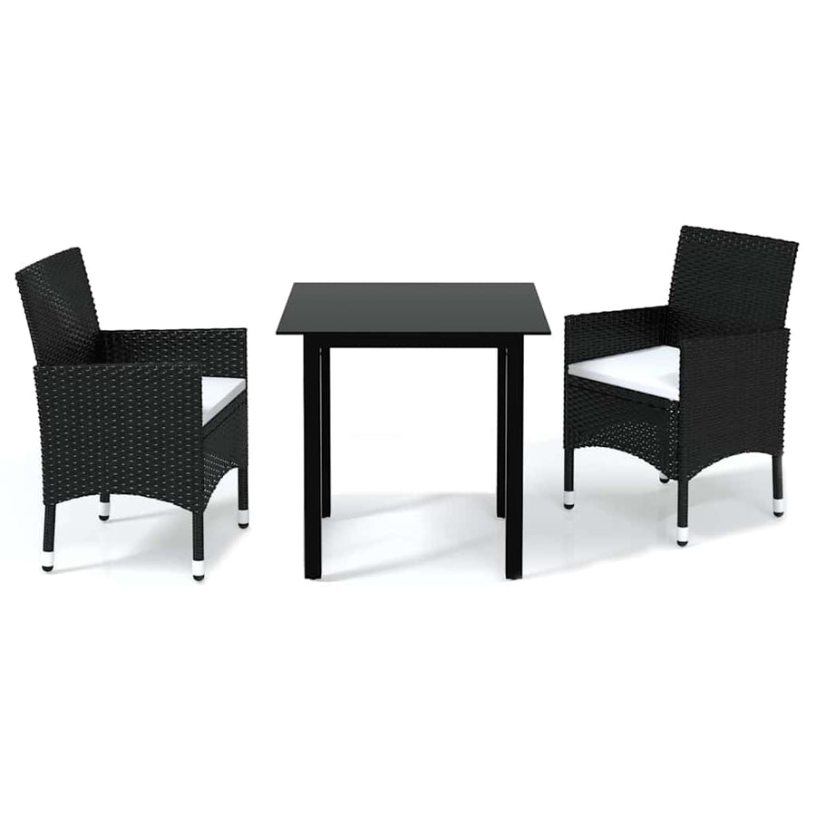 3 Piece Garden Dining Set with Cushions Poly Rattan Black