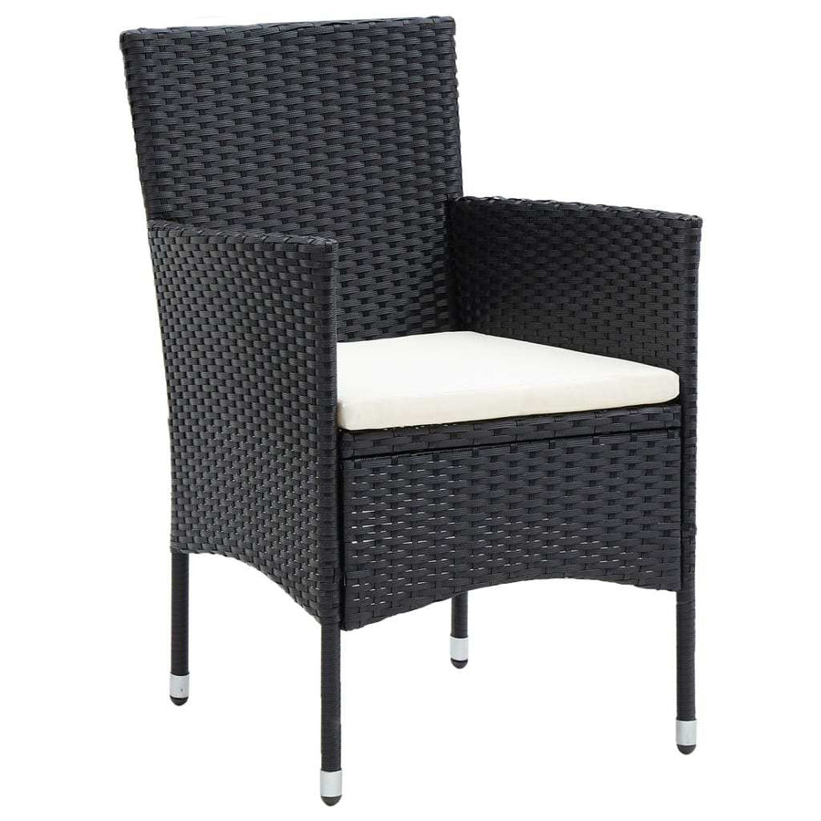 3 Piece Garden Dining Set with Cushions Poly Rattan Black