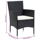 3 Piece Garden Dining Set with Cushions Poly Rattan Black - Extra Image