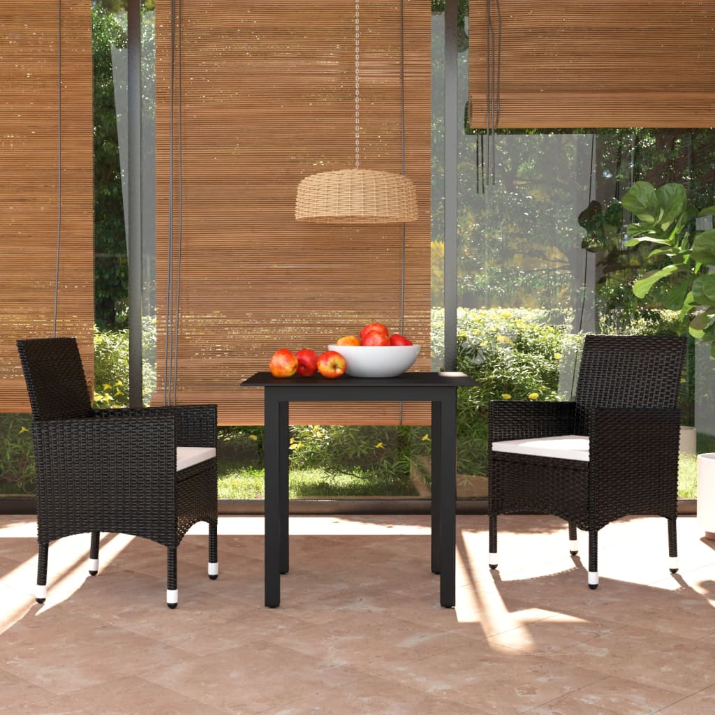 3 Piece Garden Dining Set with Cushions Poly Rattan Black