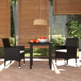 3 Piece Garden Dining Set with Cushions Poly Rattan Black