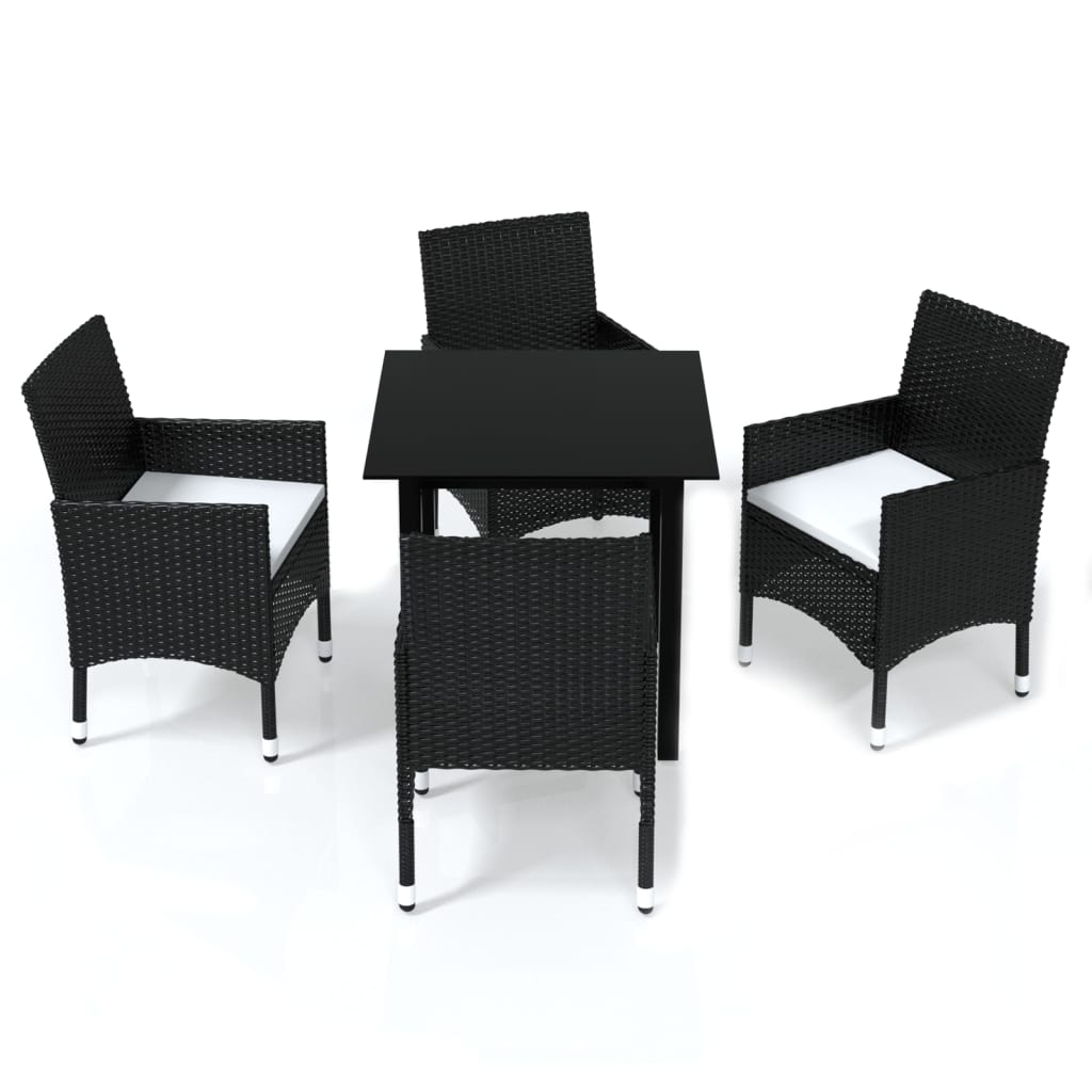 5 Piece Garden Dining Set with Cushions Poly Rattan Black
