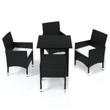 5 Piece Garden Dining Set with Cushions Poly Rattan Black - Front View