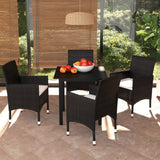 5 Piece Garden Dining Set with Cushions Poly Rattan Black