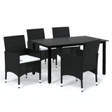 5 Piece Garden Dining Set with Cushions Poly Rattan Black - Front View