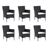 7 Piece Garden Dining Set with Cushions Poly Rattan Black