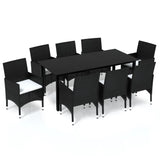 9 Piece Garden Dining Set with Cushions Poly Rattan Black - Front View