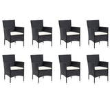 9 Piece Garden Dining Set with Cushions Poly Rattan Black - Side View