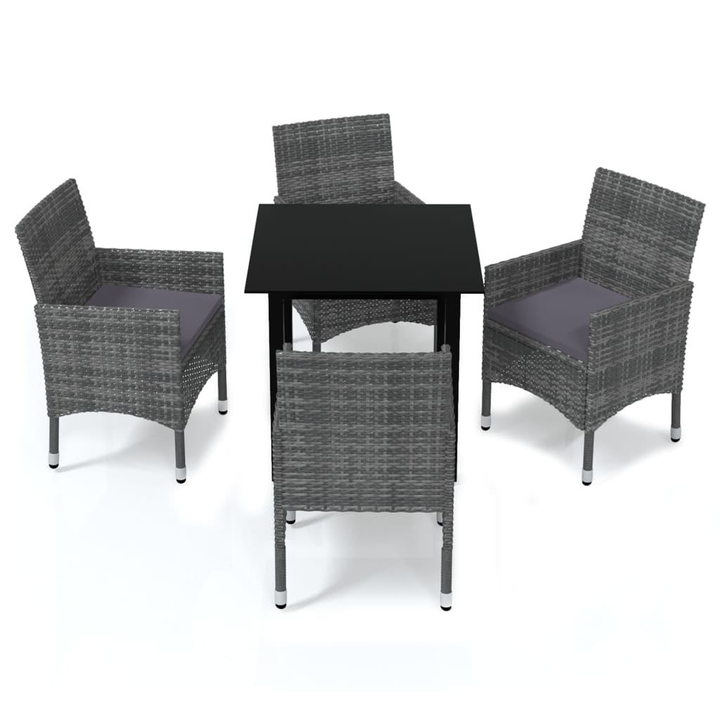 5 Piece Garden Dining Set with Cushions Poly Rattan Grey