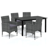 5 Piece Garden Dining Set with Cushions Poly Rattan Grey - Front View