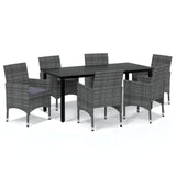 7 Piece Garden Dining Set with Cushions Poly Rattan Grey - Front View