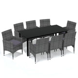 9 Piece Garden Dining Set with Cushions Poly Rattan Grey - Front View