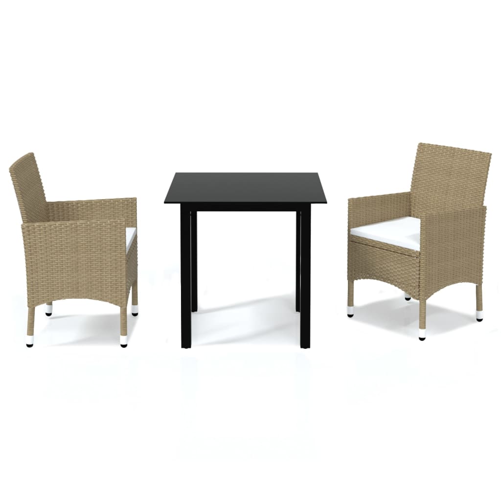3 Piece Garden Dining Set with Cushions Poly Rattan Beige