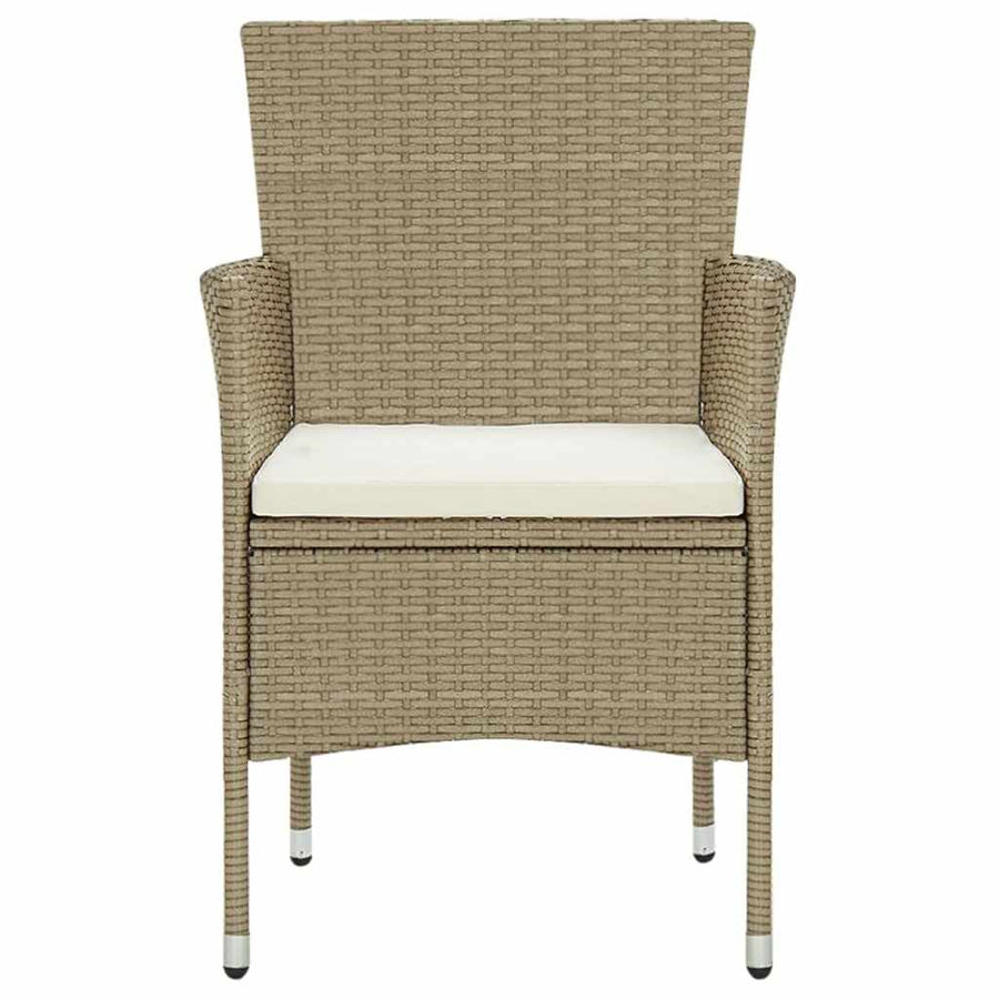 3 Piece Garden Dining Set with Cushions Poly Rattan Beige