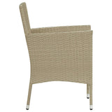3 Piece Garden Dining Set with Cushions Poly Rattan Beige - Close-Up Angle