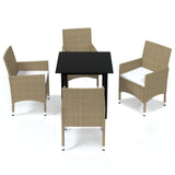 5 Piece Garden Dining Set with Cushions Poly Rattan Beige - Front View