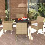 5 Piece Garden Dining Set with Cushions Poly Rattan Beige