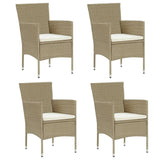 5 Piece Garden Dining Set with Cushions Poly Rattan Beige - Side View