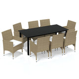 9 Piece Garden Dining Set with Cushions Poly Rattan Beige - Front View