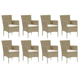 9 Piece Garden Dining Set with Cushions Poly Rattan Beige - Side View