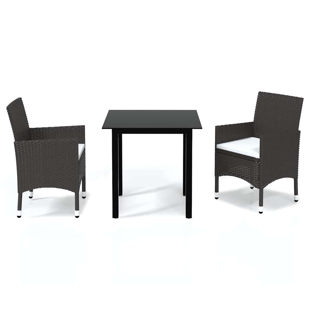 3 Piece Garden Dining Set with Cushions Poly Rattan Brown