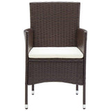 3 Piece Garden Dining Set with Cushions Poly Rattan Brown - Rear View