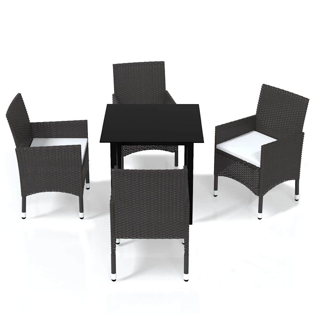 5 Piece Garden Dining Set with Cushions Poly Rattan Brown