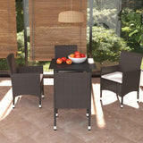 5 Piece Garden Dining Set with Cushions Poly Rattan Brown