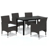 5 Piece Garden Dining Set with Cushions Poly Rattan Brown