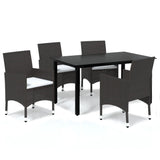 5 Piece Garden Dining Set with Cushions Poly Rattan Brown - Front View
