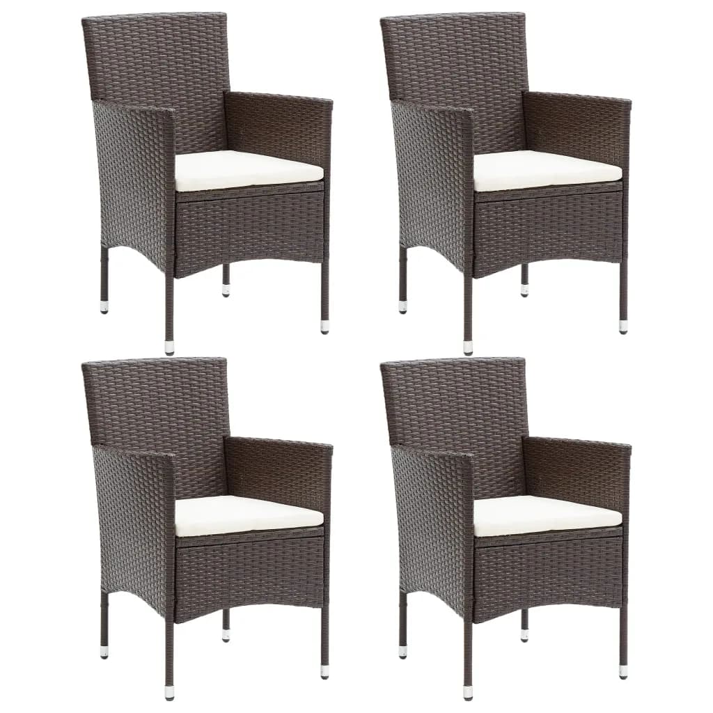 5 Piece Garden Dining Set with Cushions Poly Rattan Brown