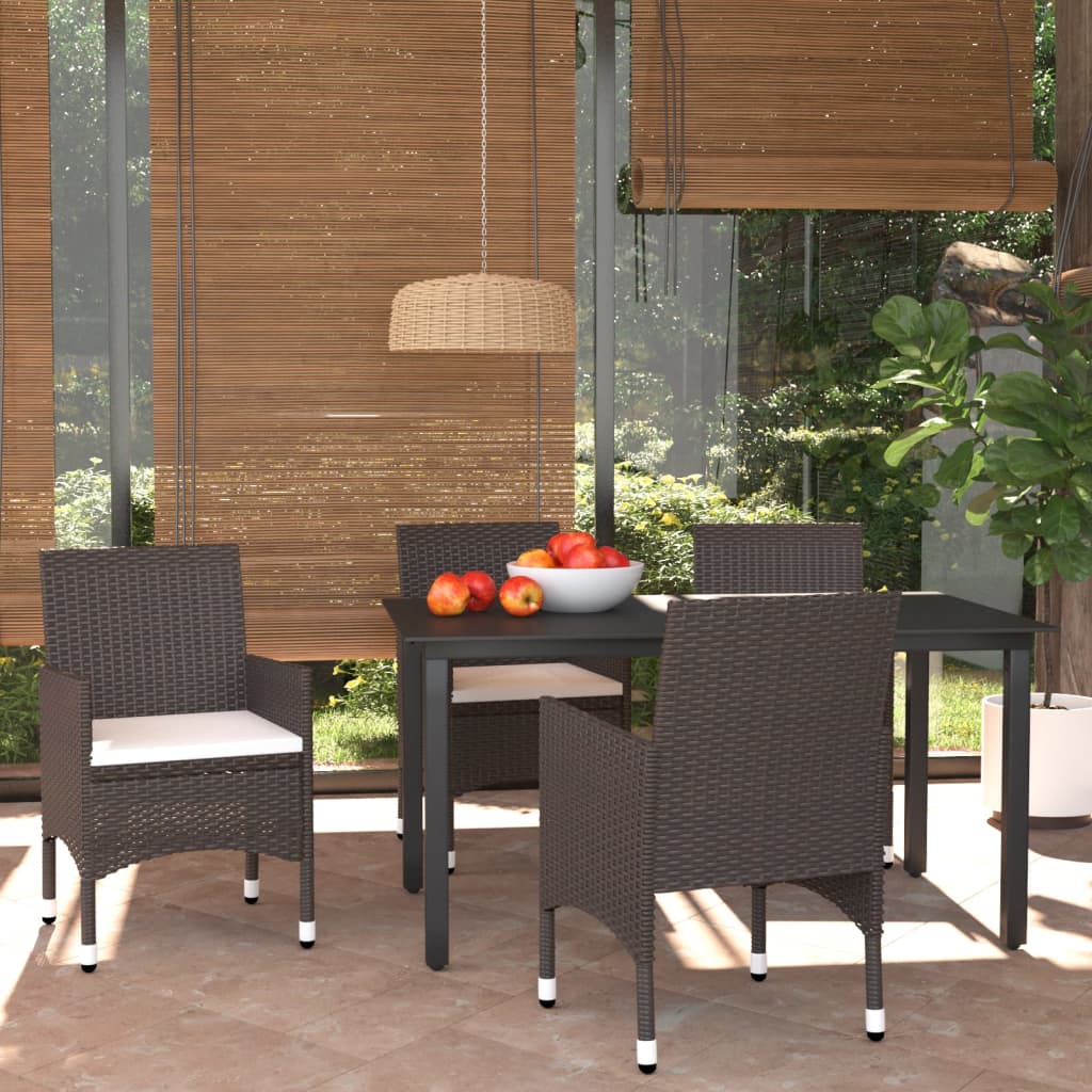 5 Piece Garden Dining Set with Cushions Poly Rattan Brown
