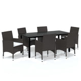 7 Piece Garden Dining Set with Cushions Poly Rattan Brown - Front View