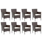 9 Piece Garden Dining Set with Cushions Poly Rattan Brown - Side View