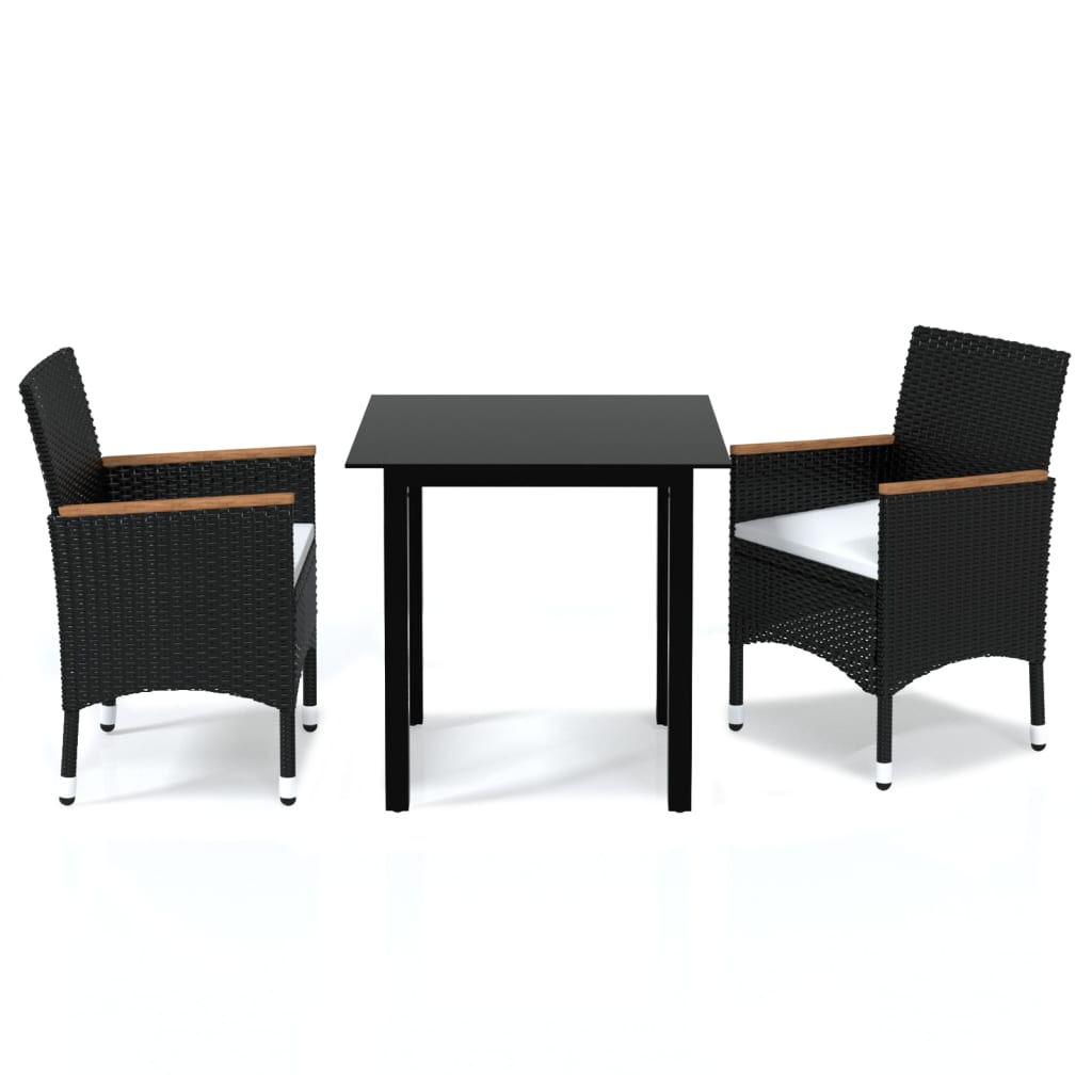 3 Piece Garden Dining Set with Cushions Poly Rattan Black