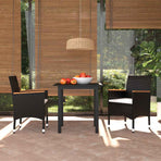 3 Piece Garden Dining Set with Cushions Poly Rattan Black