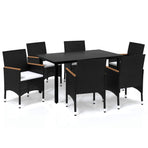 7 Piece Garden Dining Set with Cushions Poly Rattan Black