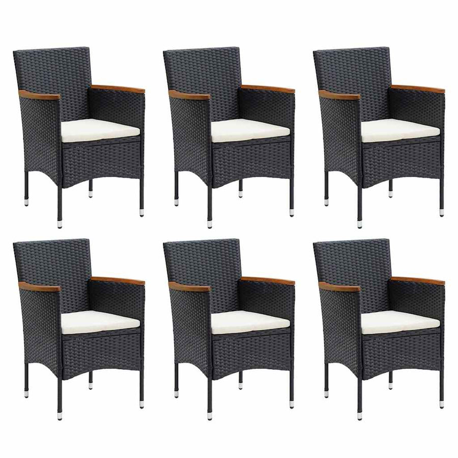 7 Piece Garden Dining Set with Cushions Poly Rattan Black