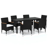 7 Piece Garden Dining Set with Cushions Poly Rattan Black