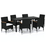 7 Piece Garden Dining Set with Cushions Poly Rattan Black