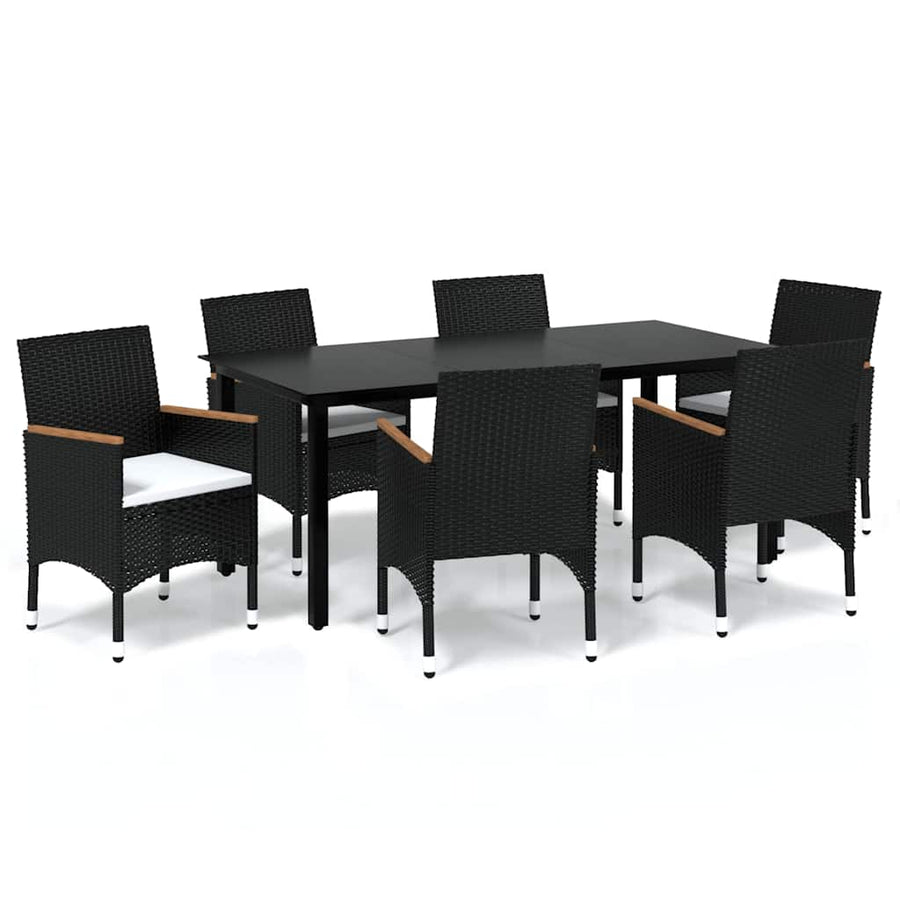 7 Piece Garden Dining Set with Cushions Poly Rattan Black